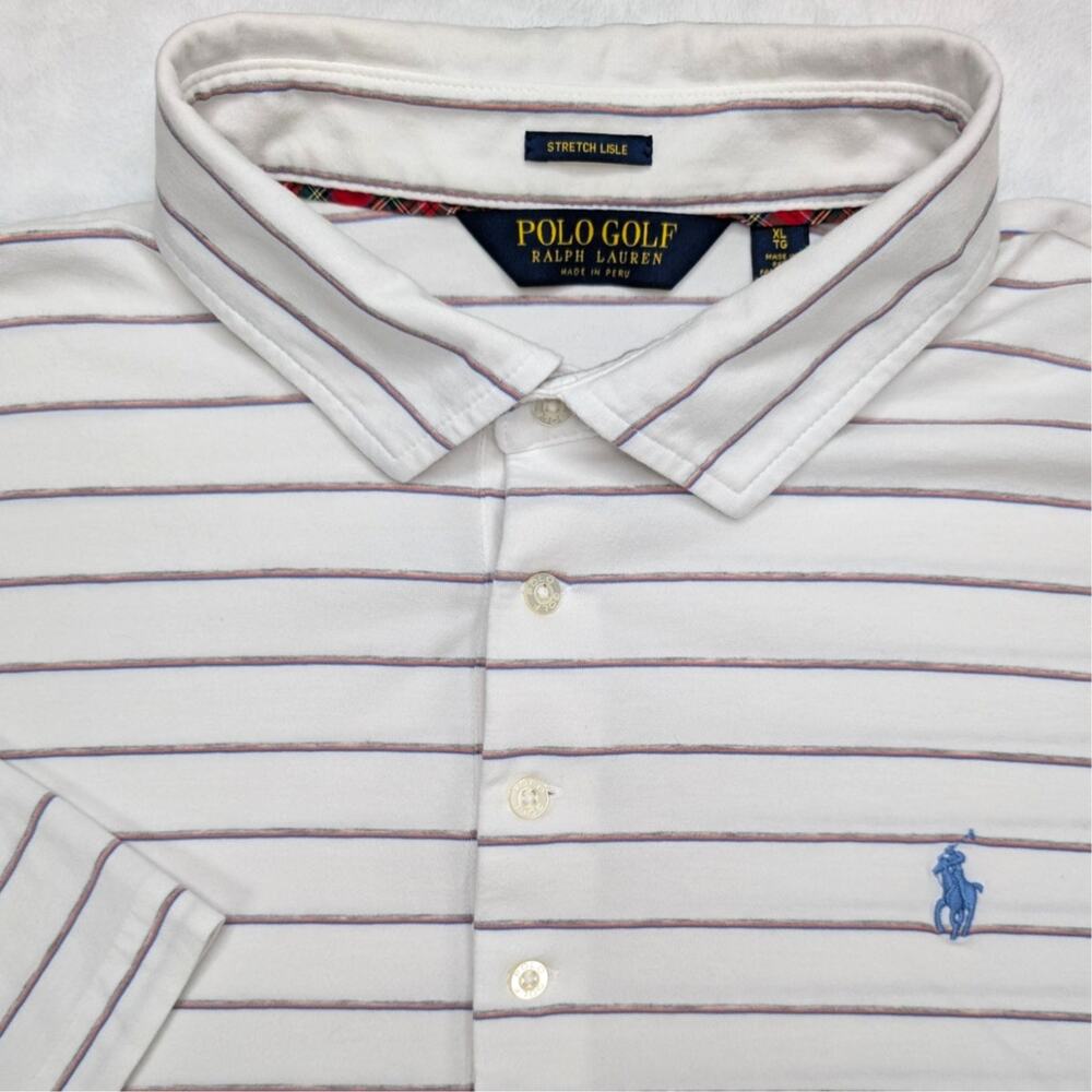 Polo Golf‎ Ralph Lauren Stretch Lisle Mens Golf Polo Shirt XL White Gray Stripe